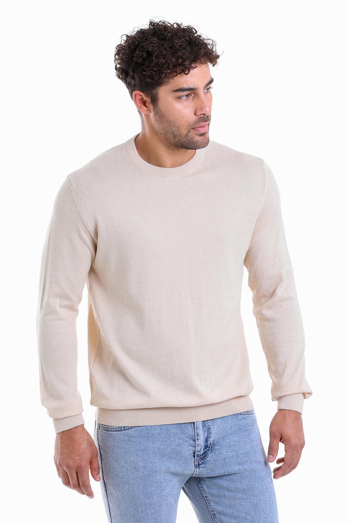 Regular Fit Cotton Cream Crewneck Sweater - MIB