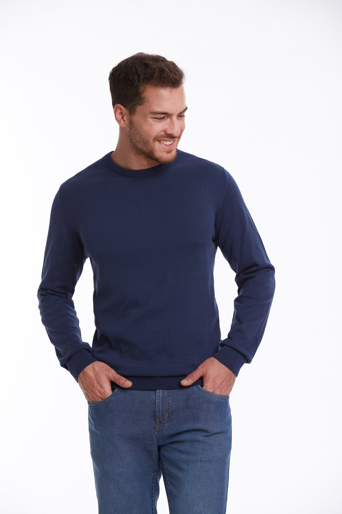 Regular Fit Cotton Indigo Crewneck Sweater - MIB