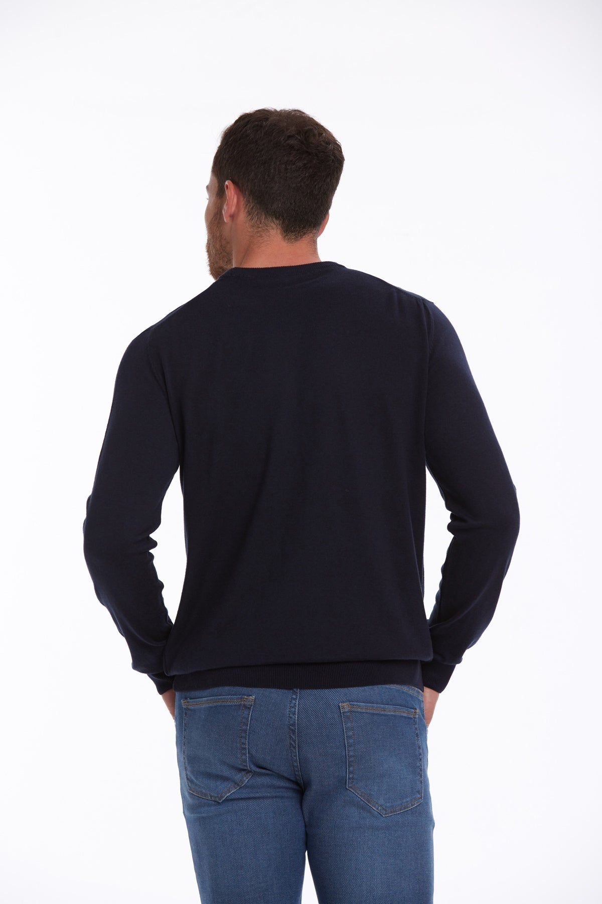 Regular Fit Cotton Navy Crewneck Sweater - MIB