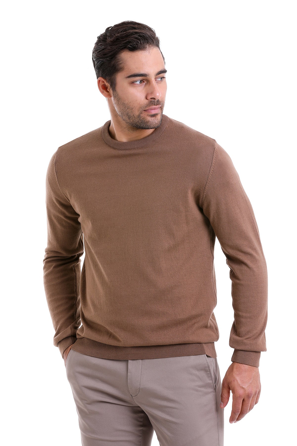 Regular Fit Cotton Tobacco Crewneck Sweater - MIB