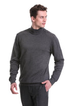 Regular Fit Dark Gray Cotton Blend Mock Neck Sweater - SAYKI