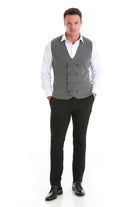 Regular Fit Dark Gray Wool Blend Knit Button Down Vest - MIB