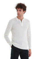 Regular Fit Ecru Wool Blend Polo Sweater - MIB