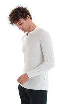 Regular Fit Ecru Wool Blend Polo Sweater - MIB