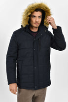 Regular Fit Faux Fur Hooded Navy Coat - MIB