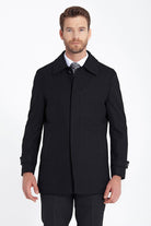 Regular Fit Flat Collar Wool Blend Black Coat - MIB