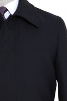 Regular Fit Flat Collar Wool Blend Black Overcoat - MIB