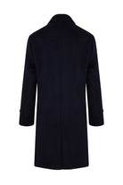 Regular Fit Flat Collar Wool Blend Navy Overcoat - MIB