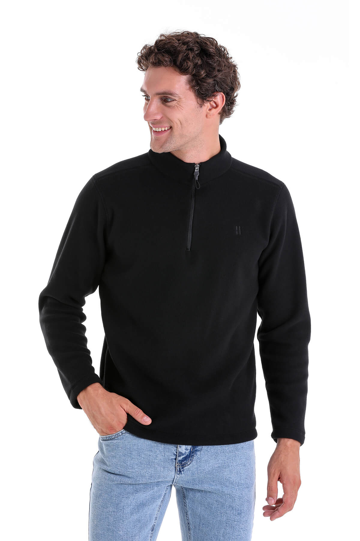 Regular Fit Fleece Black Mock Neck Sweatshirt - MIB