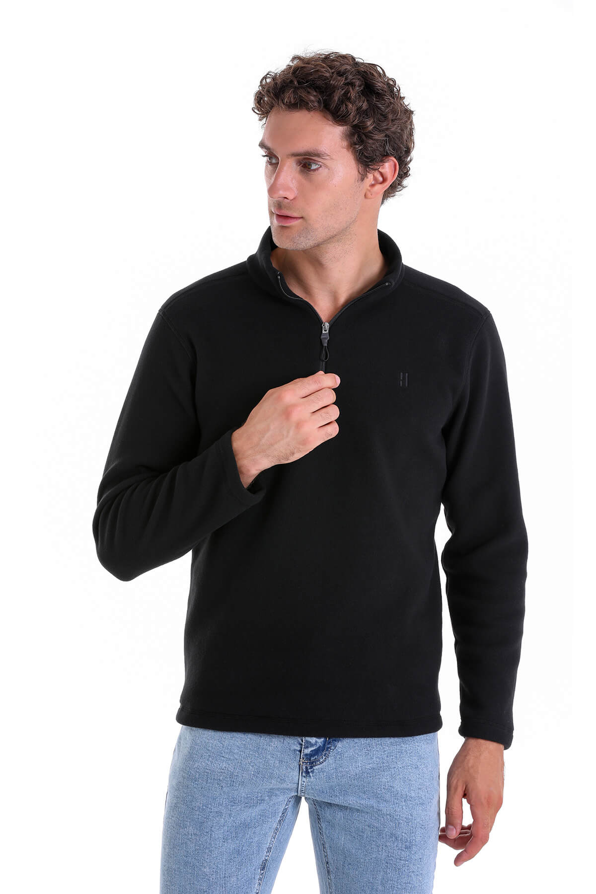 Regular Fit Fleece Black Mock Neck Sweatshirt - MIB