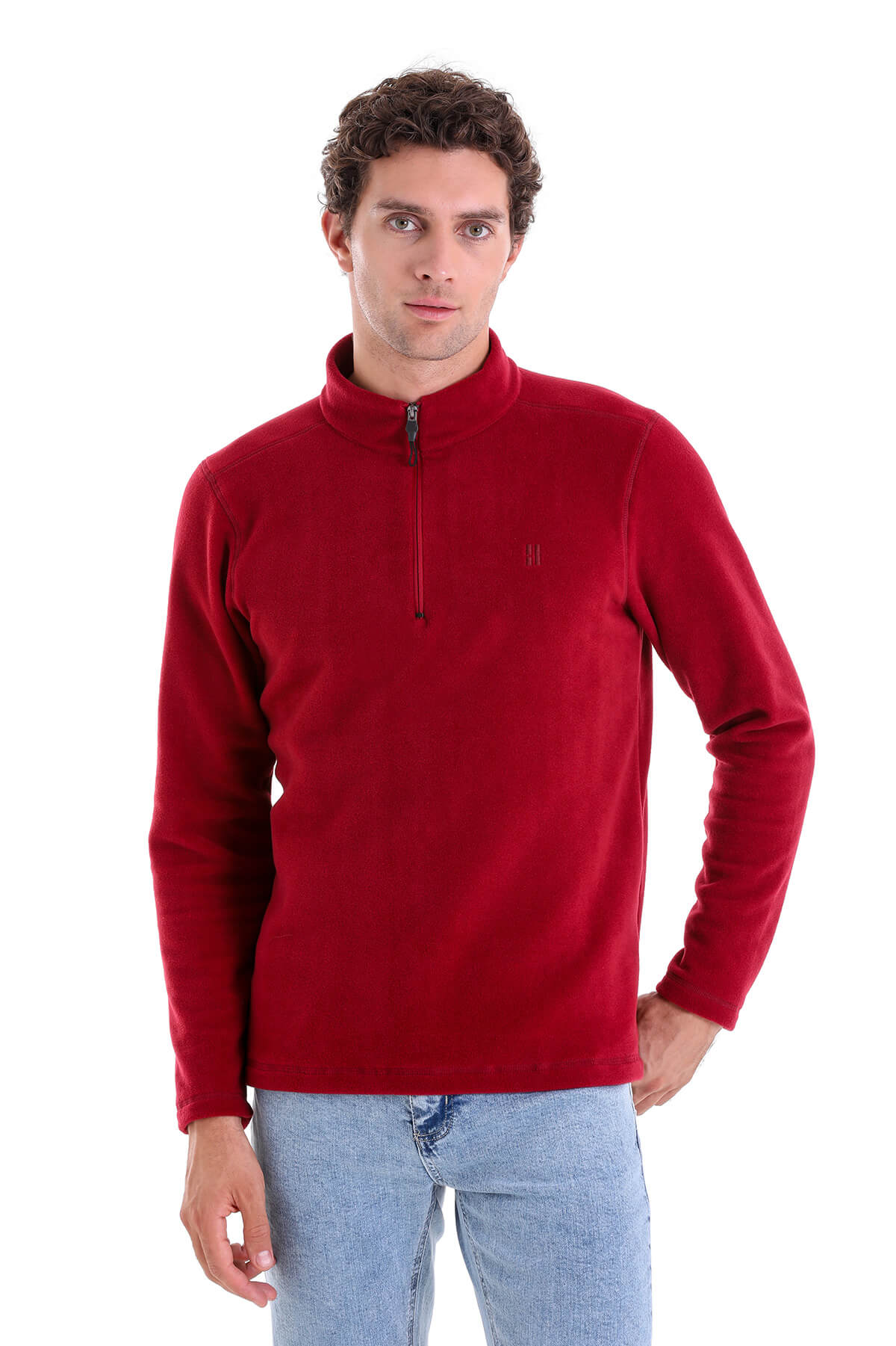 Regular Fit Fleece Burgundy Mock Neck Sweatshirt - MIB