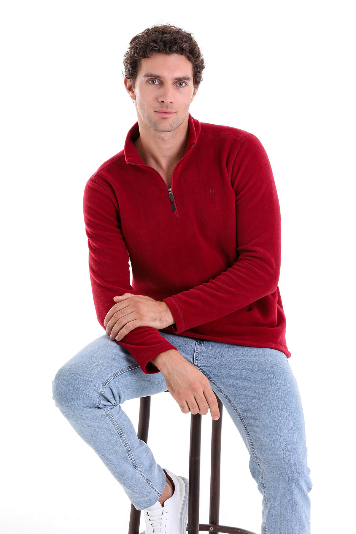 Regular Fit Fleece Burgundy Mock Neck Sweatshirt - MIB