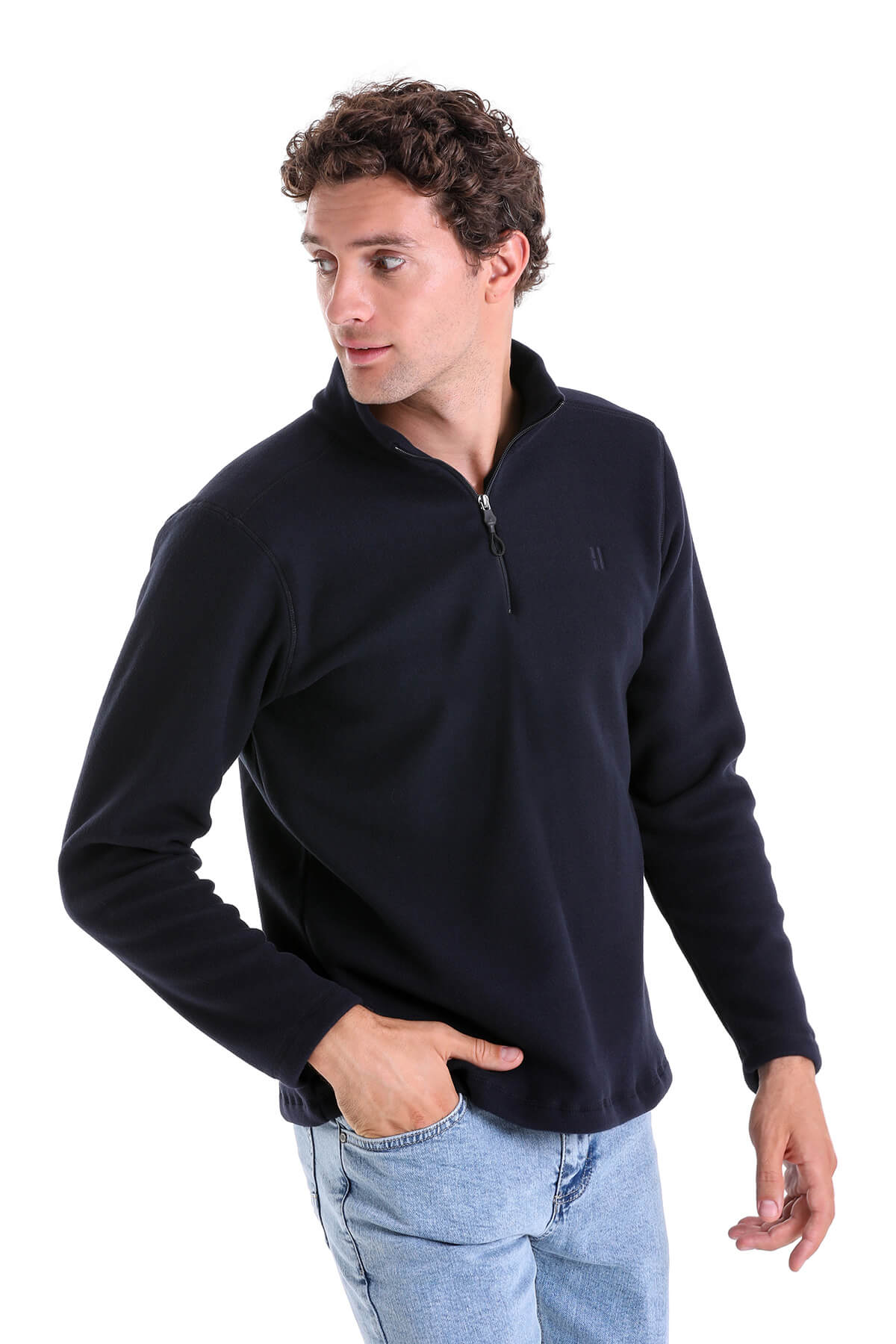 Regular Fit Fleece Navy Mock Neck Sweatshirt - MIB