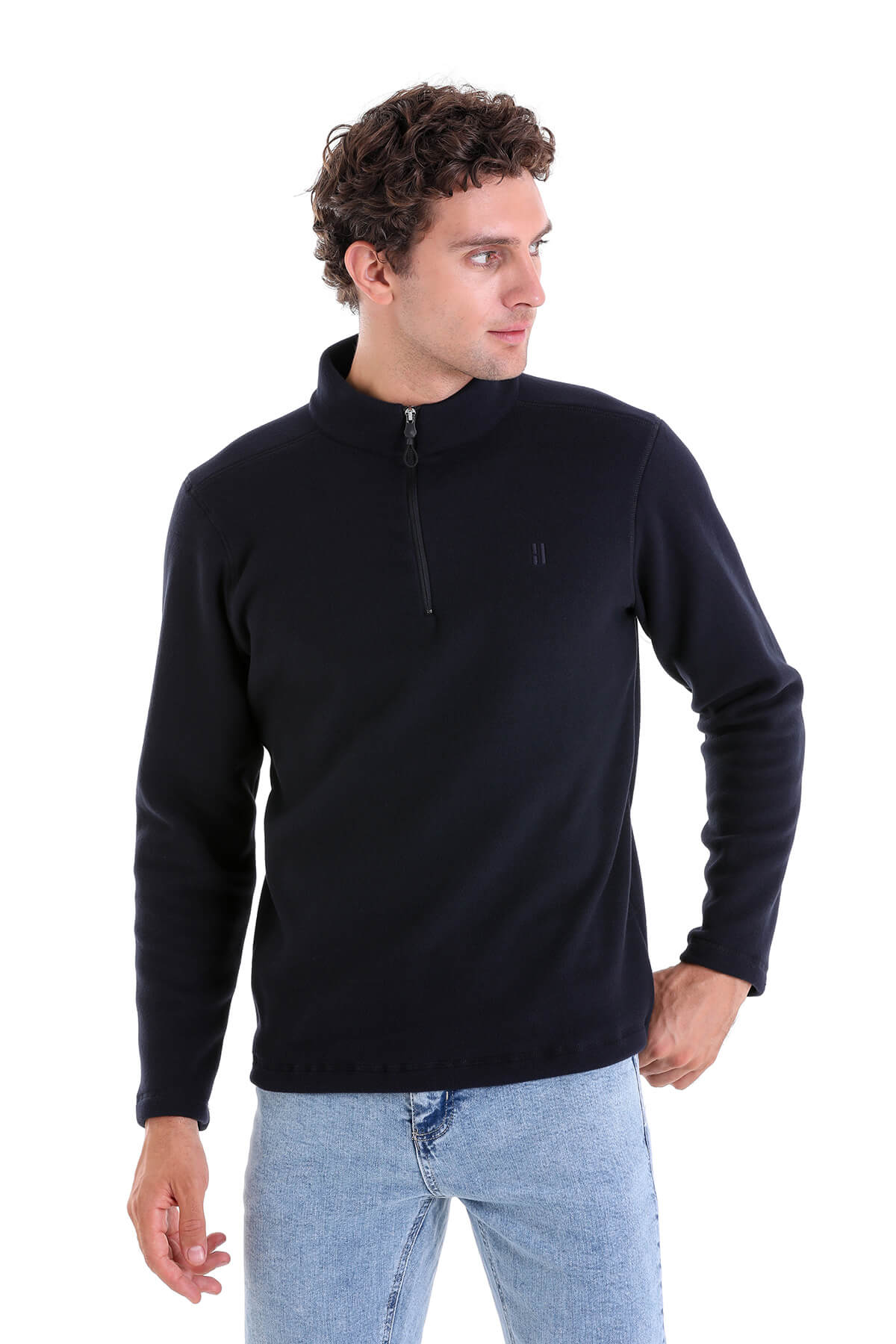 Regular Fit Fleece Navy Mock Neck Sweatshirt - MIB