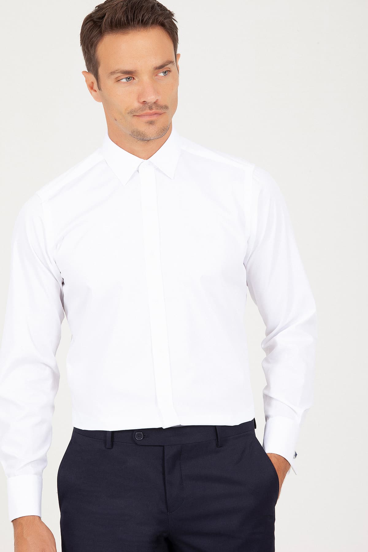 Regular Fit French Cuff 100% Cotton White Dress Shirt - MIB