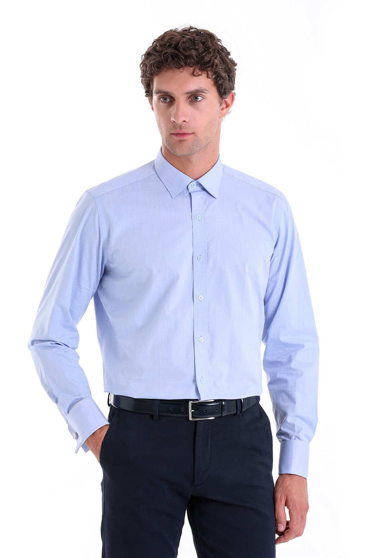 Regular Fit French Cuff Cotton Light Blue Dress Shirt - MIB