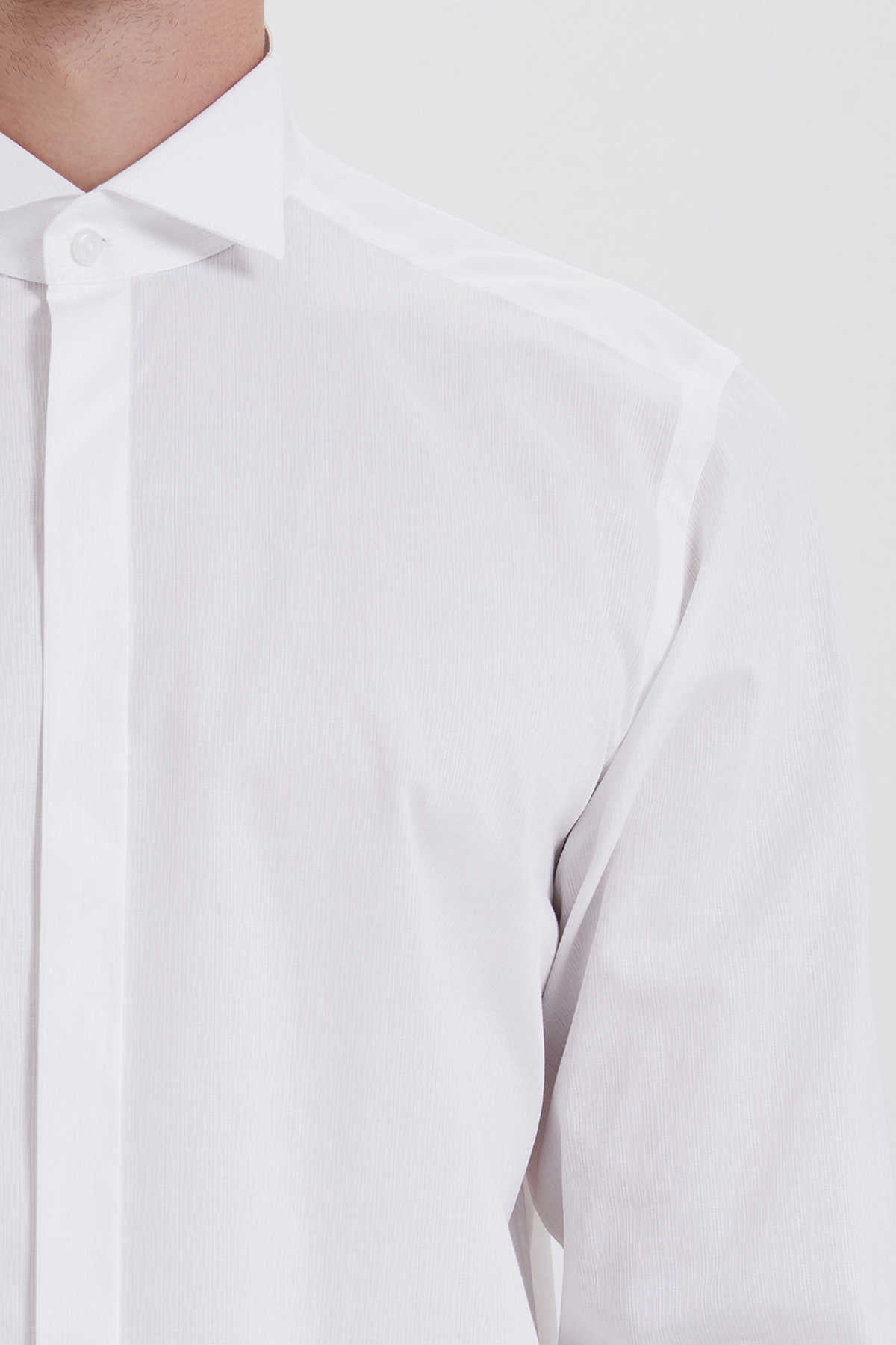 Regular Fit French Cuff Cotton White Tuxedo Shirt - MIB