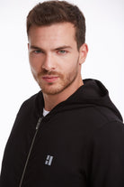 Regular Fit Full-Zip Cotton Blend Black Hooded Sweatshirt