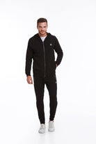 Regular Fit Full-Zip Cotton Blend Black Hooded Sweatshirt