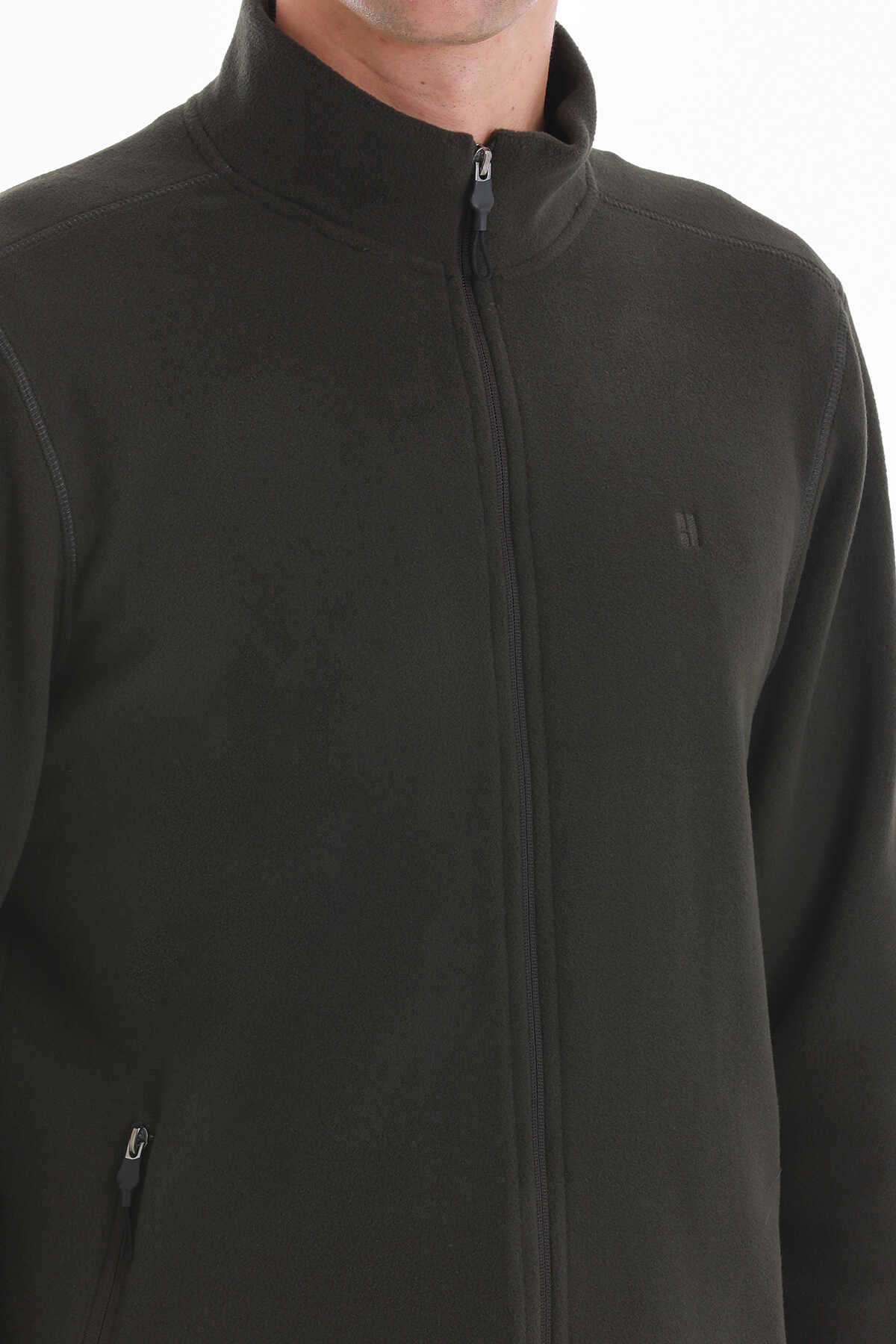 Regular Fit Full Zip Khaki Mockneck Fleece Sweatshirt - MIB