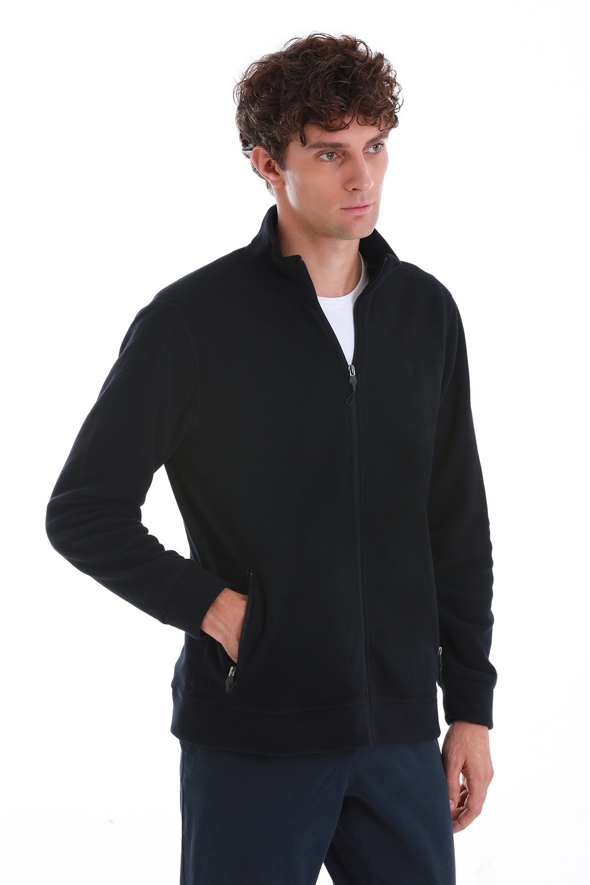 Regular Fit Full Zip Navy Mockneck Fleece Sweatshirt - MIB