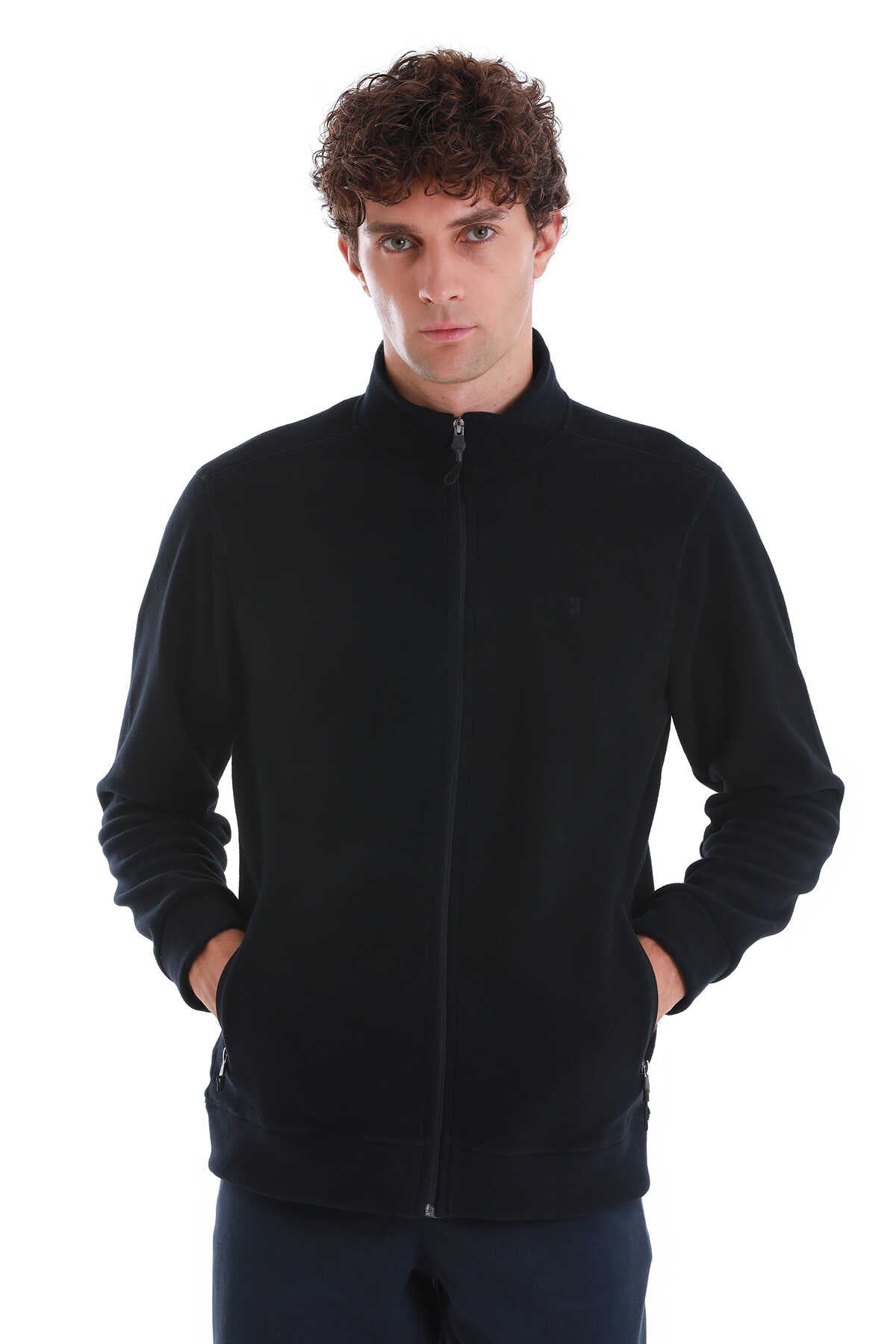 Regular Fit Full Zip Navy Mockneck Fleece Sweatshirt - MIB