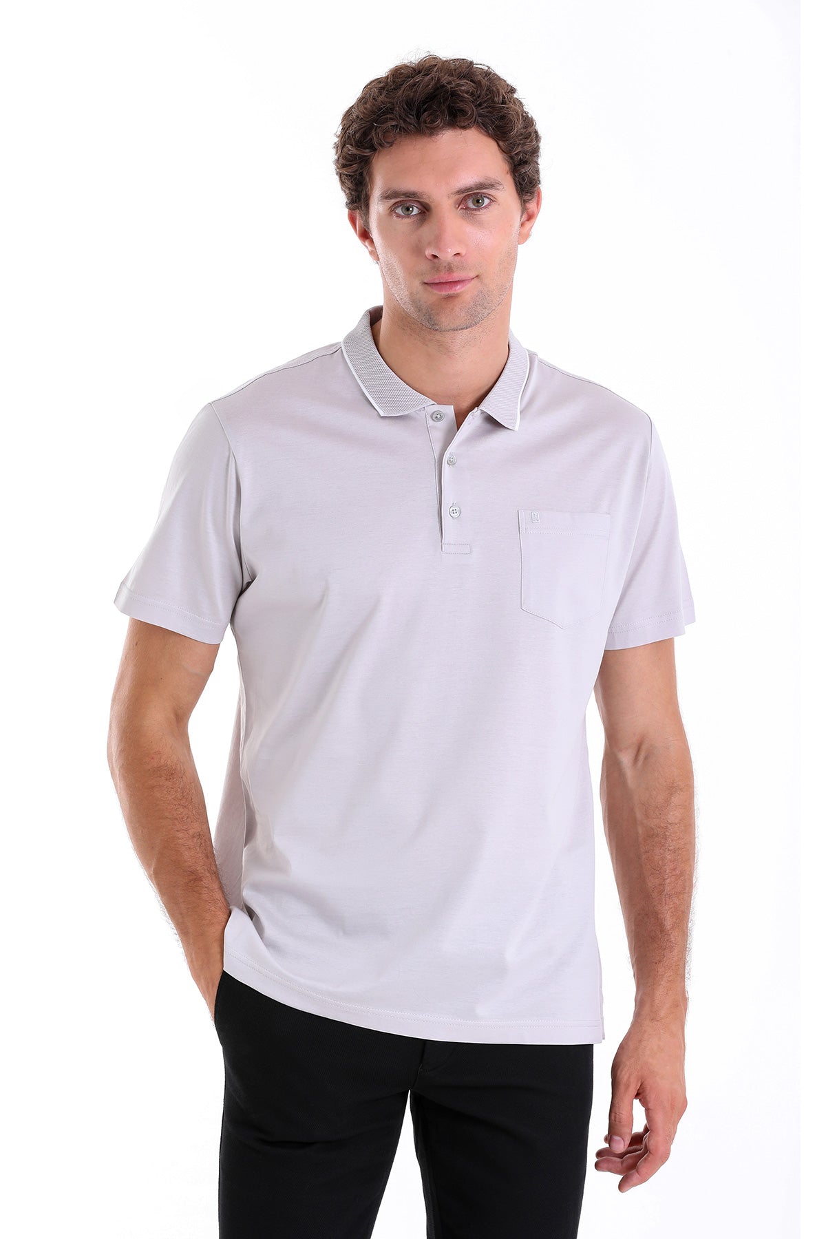 Regular Fit Gray Basic Cotton Polo T-Shirt - MIB