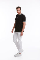 Regular Fit Gray Collar Cotton Black Polo T-Shirt - MIB