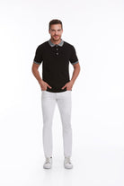 Regular Fit Gray Collar Cotton Black Polo T-Shirt - MIB