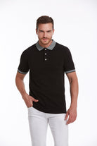 Regular Fit Gray Collar Cotton Black Polo T-Shirt - MIB