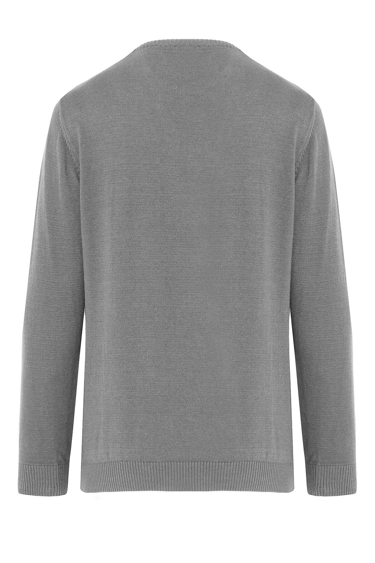 Regular Fit Gray Cotton Blend Crewneck Sweater - SAYKI