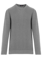 Regular Fit Gray Cotton Blend Crewneck Sweater - SAYKI