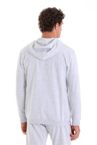 Regular Fit Gray Cotton Blend Full-Zip Hooded Sweatshirt