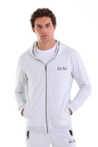 Regular Fit Gray Cotton Blend Full-Zip Hooded Sweatshirt