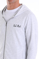 Regular Fit Gray Cotton Blend Full-Zip Hooded Sweatshirt