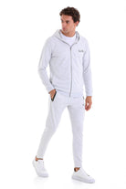 Regular Fit Gray Cotton Blend Full-Zip Hooded Sweatshirt