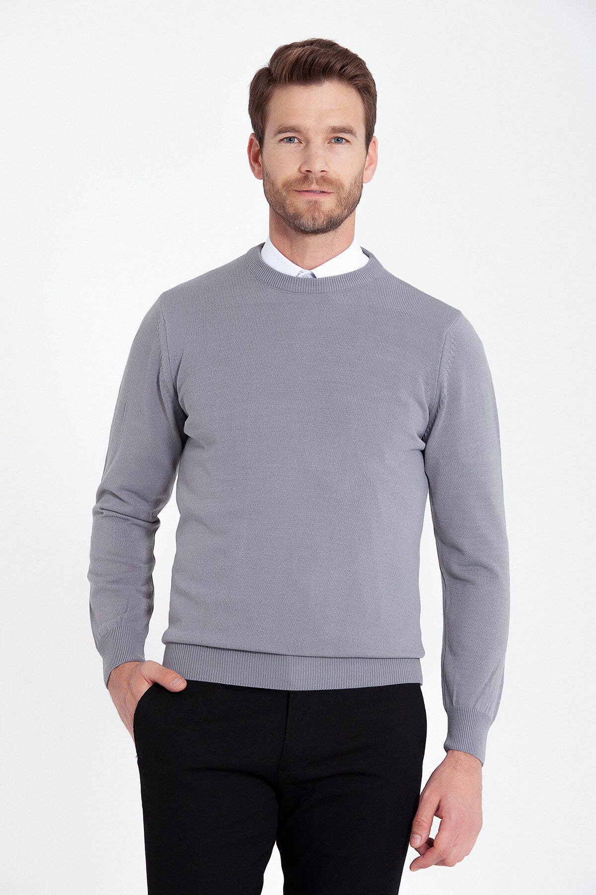 Regular Fit Gray Crewneck Sweater - MIB