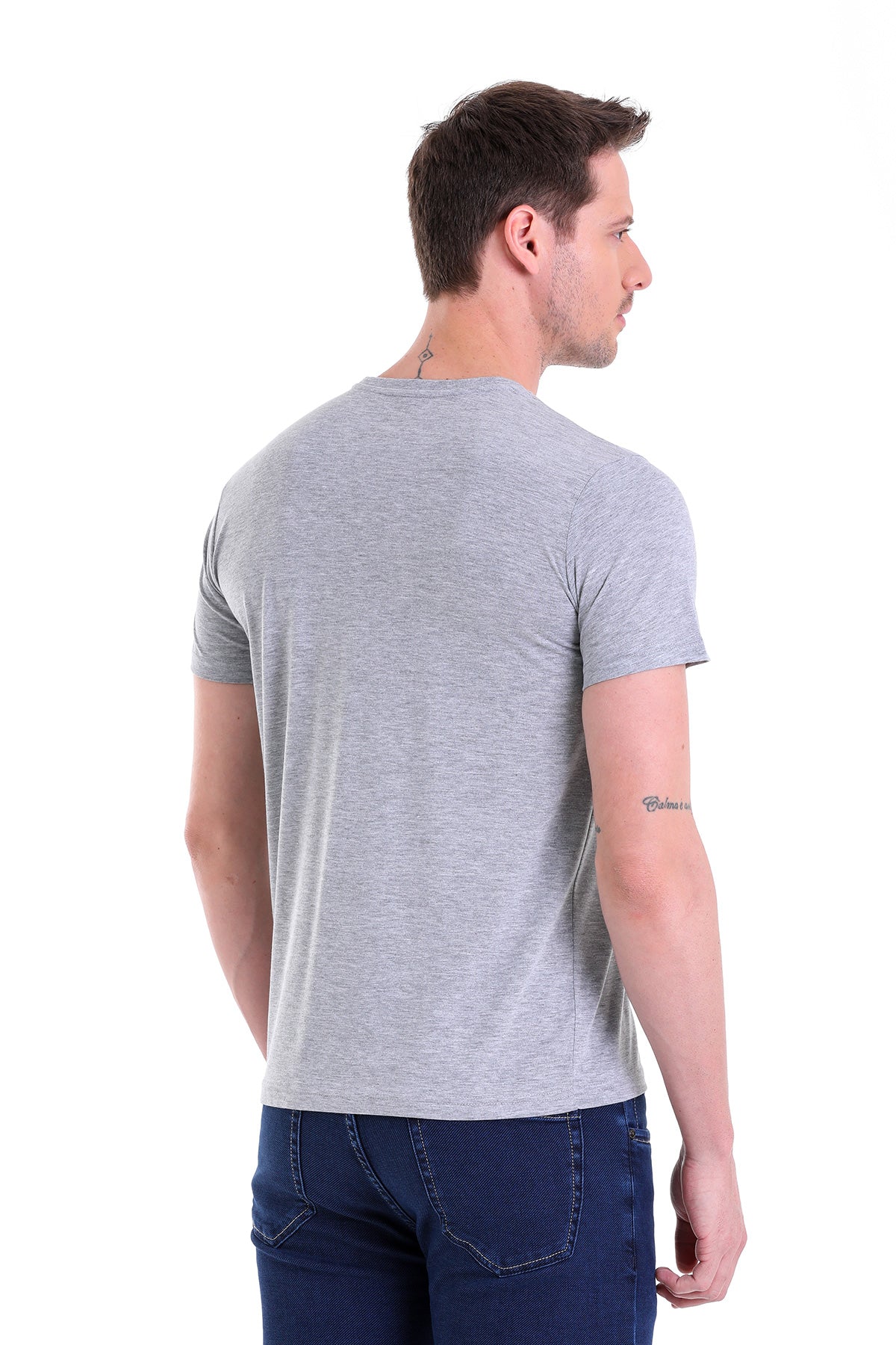 Regular Fit Gray Melange Basic Cotton Crew Neck T-Shirt