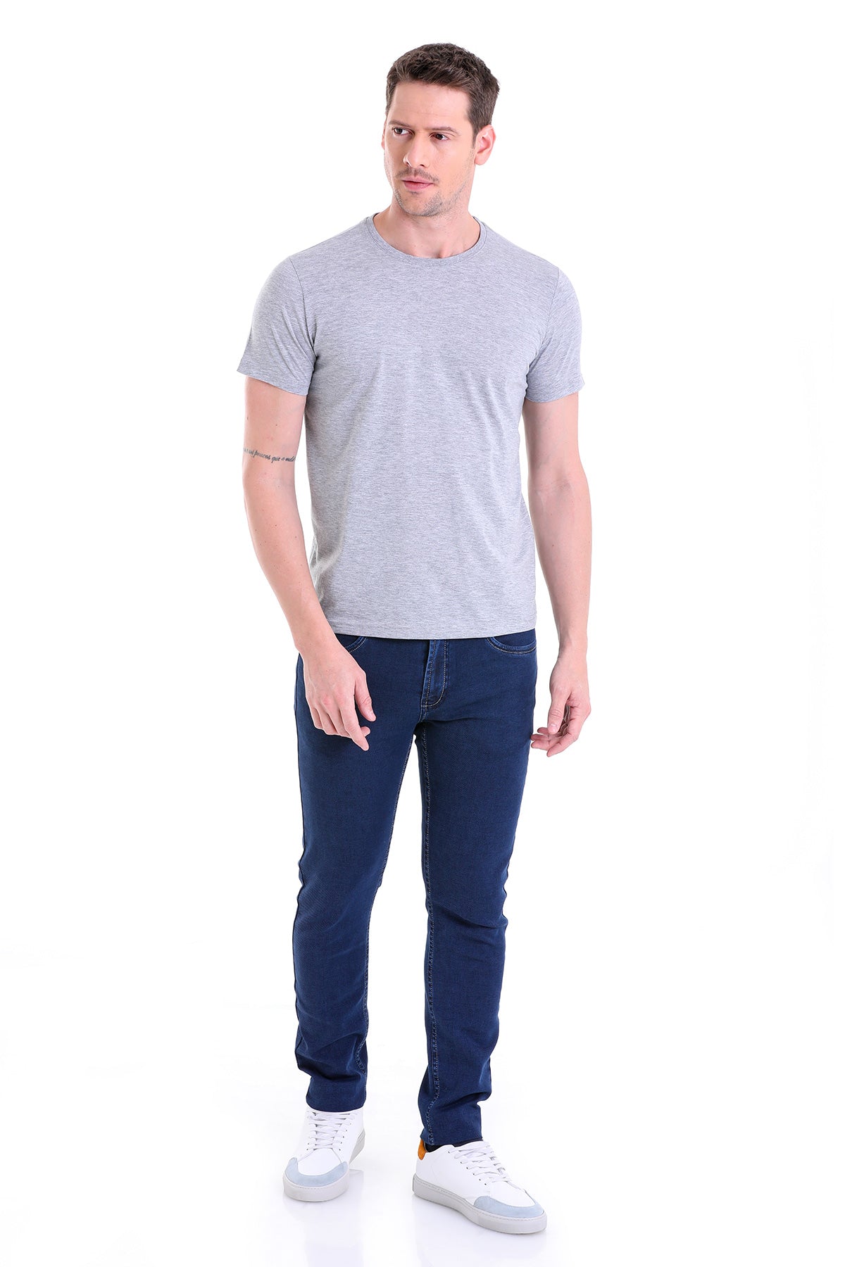 Regular Fit Gray Melange Basic Cotton Crew Neck T-Shirt