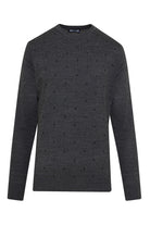 Regular Fit Gray - Navy Wool Blend Crewneck Sweater - SAYKI