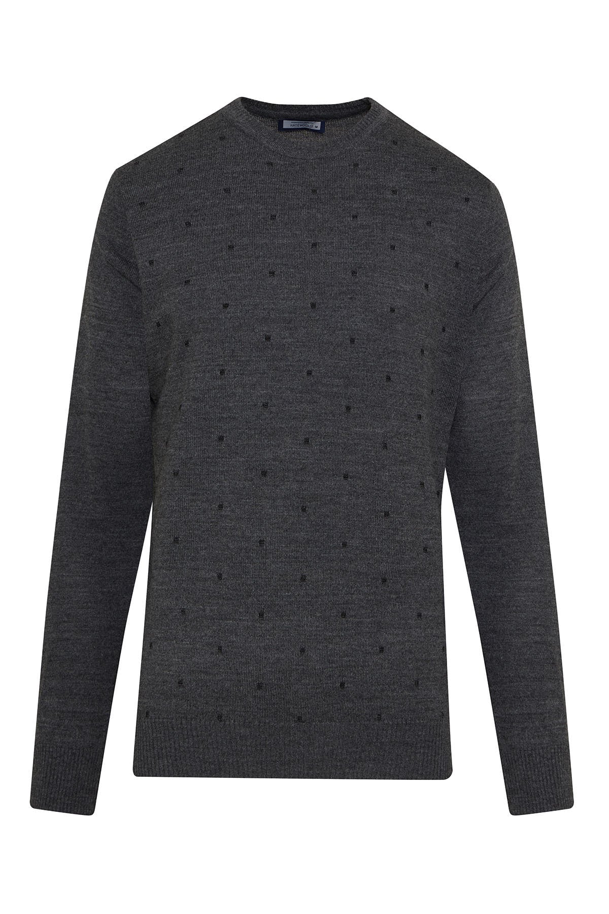 Regular Fit Gray - Navy Wool Blend Crewneck Sweater - SAYKI