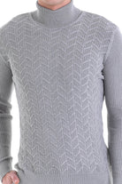 Regular Fit Gray Patterned Cotton Turtleneck Sweater - SAYKI