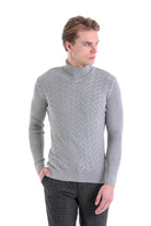 Regular Fit Gray Patterned Cotton Turtleneck Sweater - SAYKI