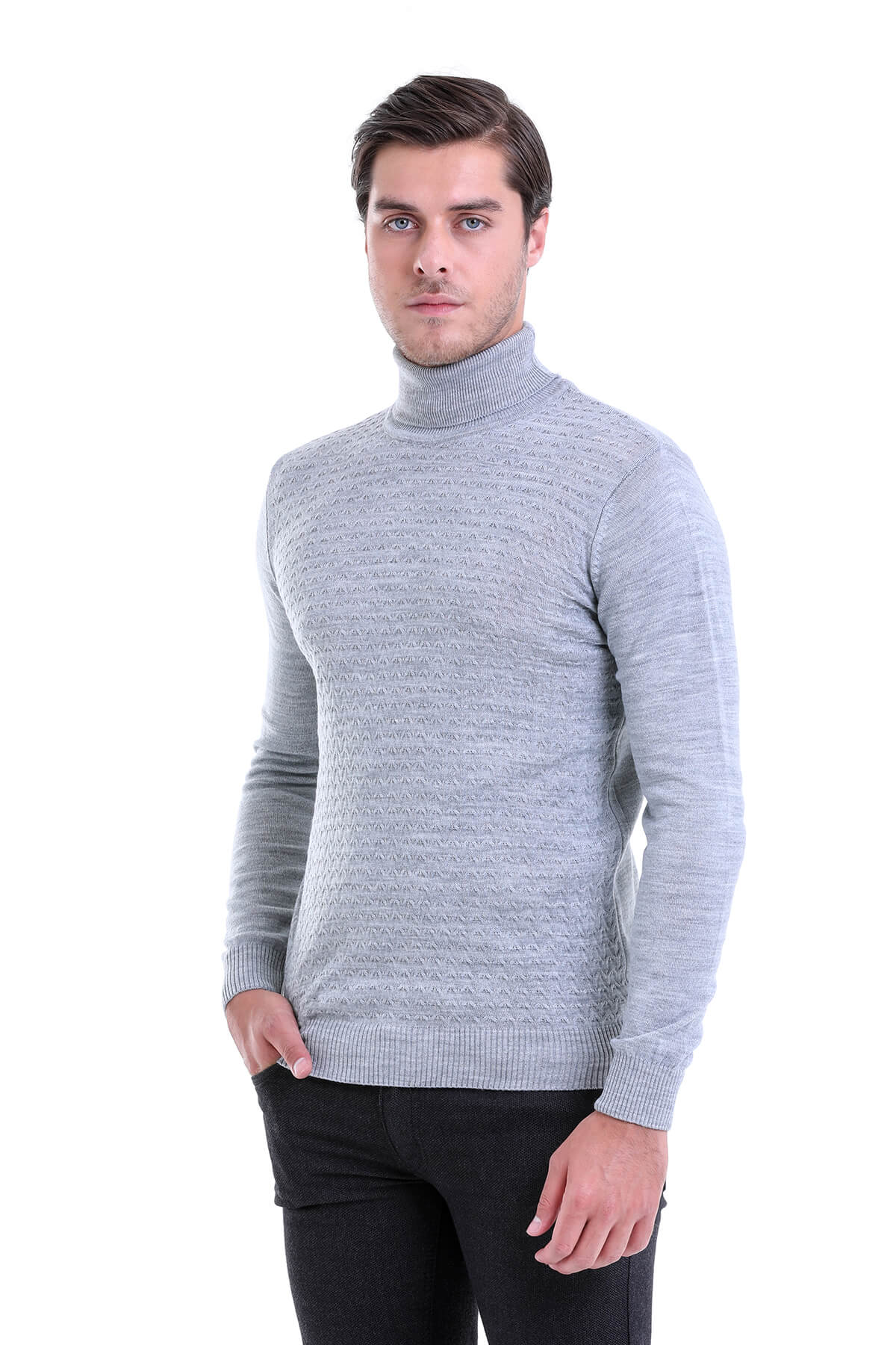 Regular Fit Gray Turtleneck Sweater - MIB