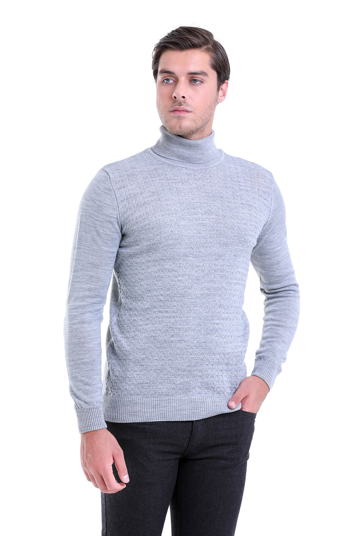 Regular Fit Gray Turtleneck Sweater - MIB