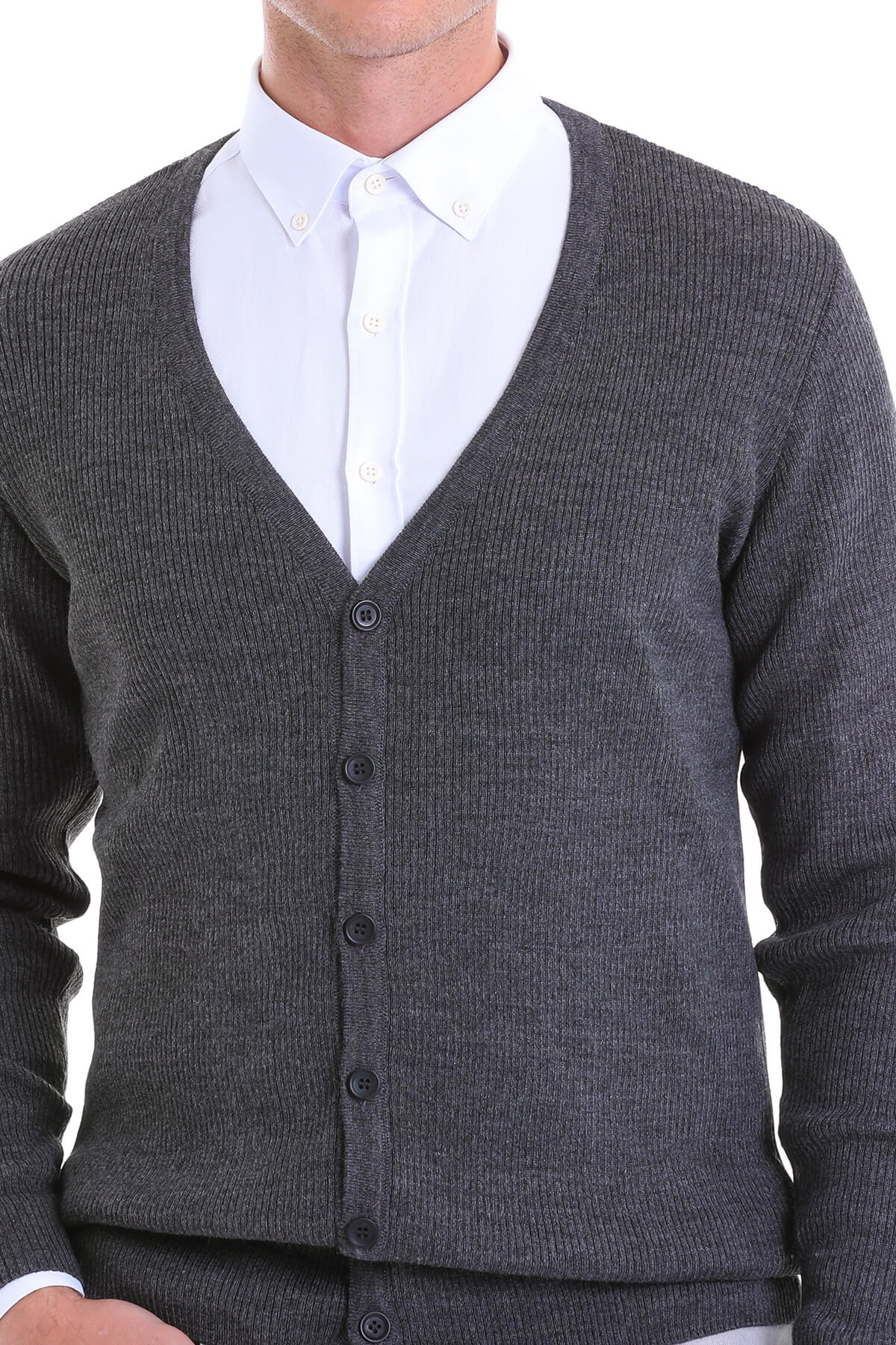 Regular Fit Gray Wool Blend Cardigan - SAYKI