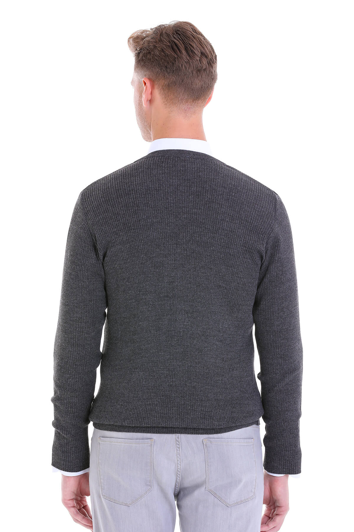 Regular Fit Gray Wool Blend Cardigan - SAYKI