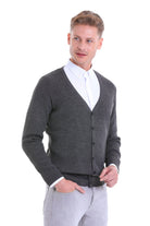 Regular Fit Gray Wool Blend Cardigan - SAYKI