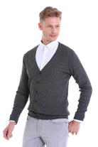 Regular Fit Gray Wool Blend Cardigan - SAYKI