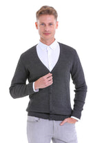 Regular Fit Gray Wool Blend Cardigan - SAYKI